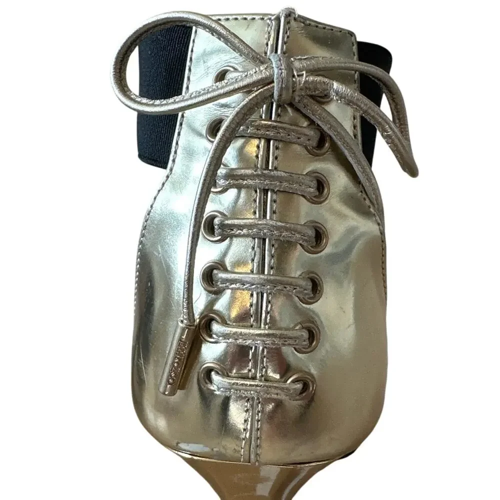 Jimmy Choo Dario Black Ladder Strap Gold Heel Sandals‎ Size US 8, IT 38